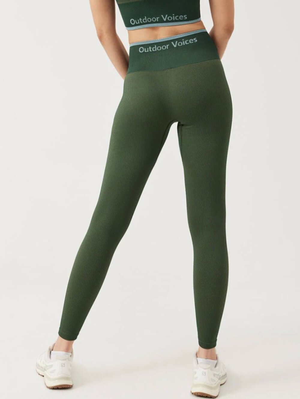 Outdoor Voices SeamlessRib 7/8 Leggings Green Blue Accent Size LARGE